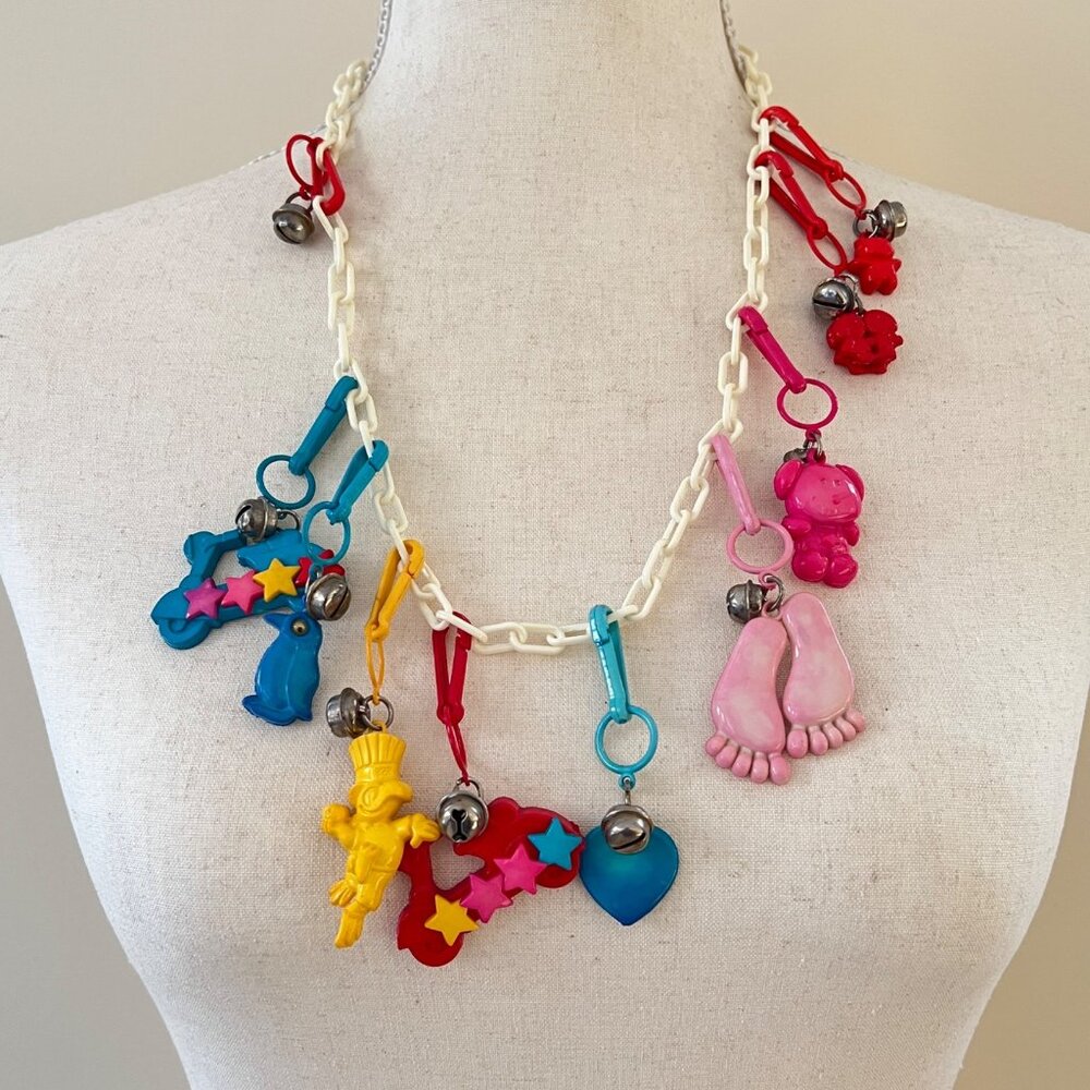 Vintage 1980's Plastic Bell Charm Necklace